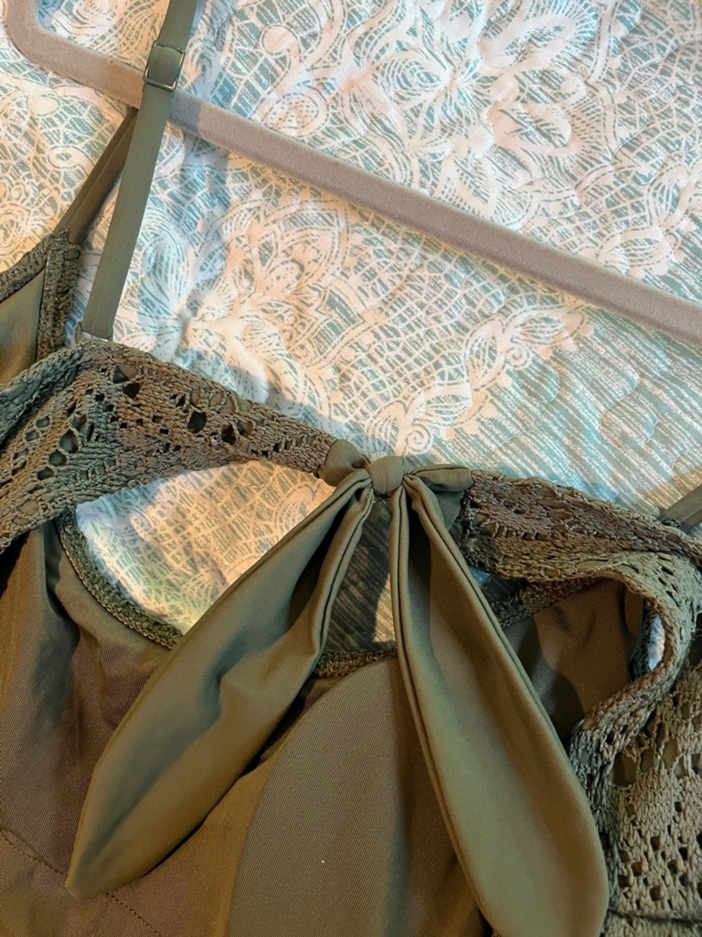 Aerie- Olive Green Crochet Cutout One-Piece Swimsuit - Picture 5 of 6